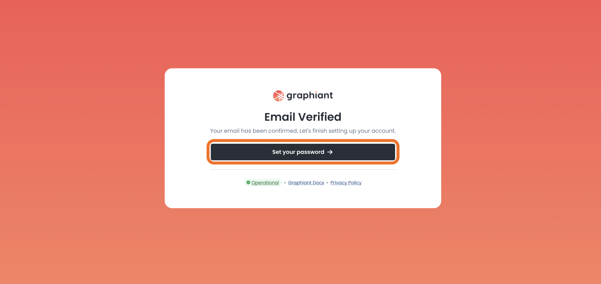 Email verification confirmation with a prompt to set your password for the account.